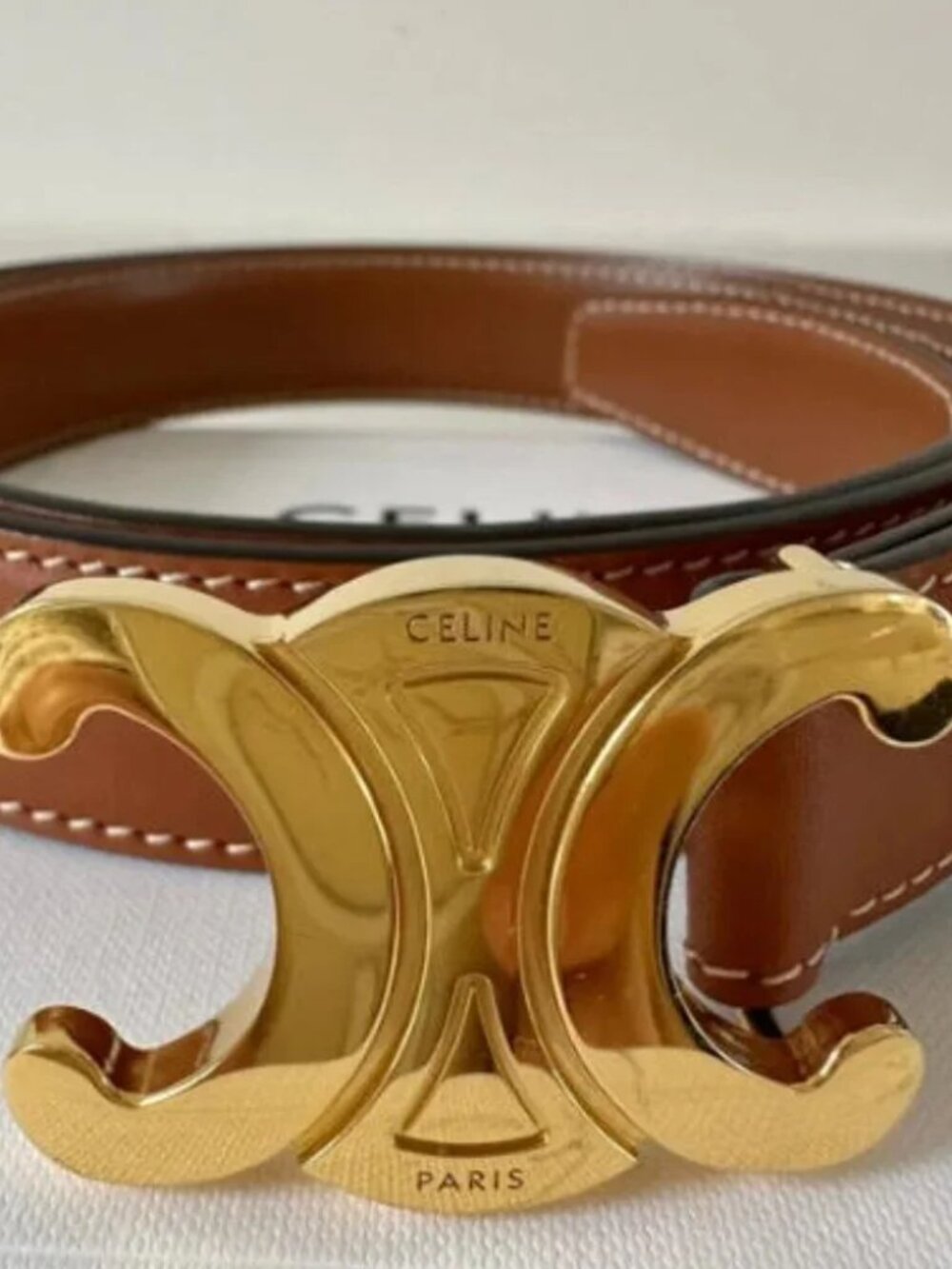 Celine Brown Belt with Gold Buckle - With Original Box - Picture 2 of 7